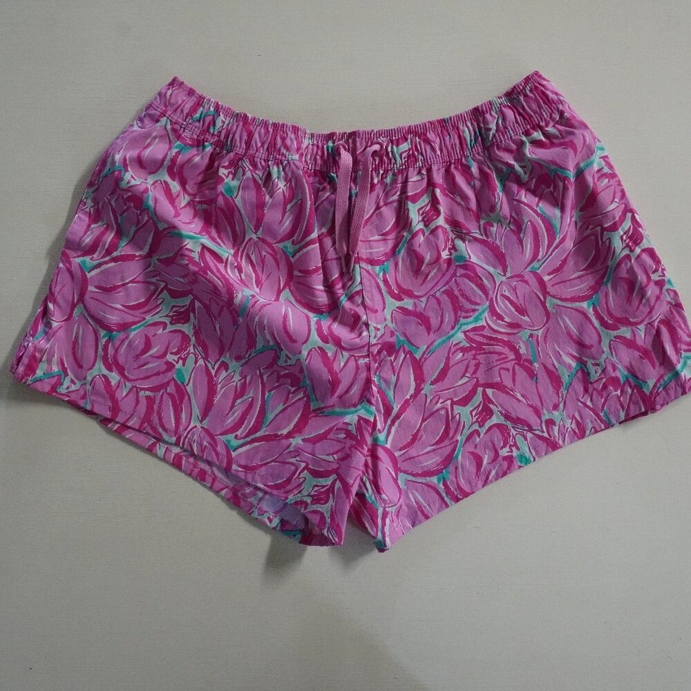 Lauren James Pink Floral Tropical Shorts Size Large Elastic Waist Drawstring L